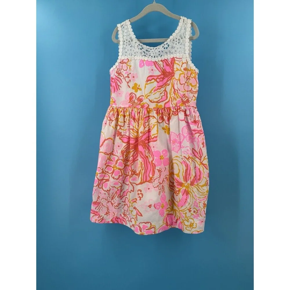 Lilly Pulitzer Girls Dress Size 10 Resort White Happiness Is Fit Flare Lace